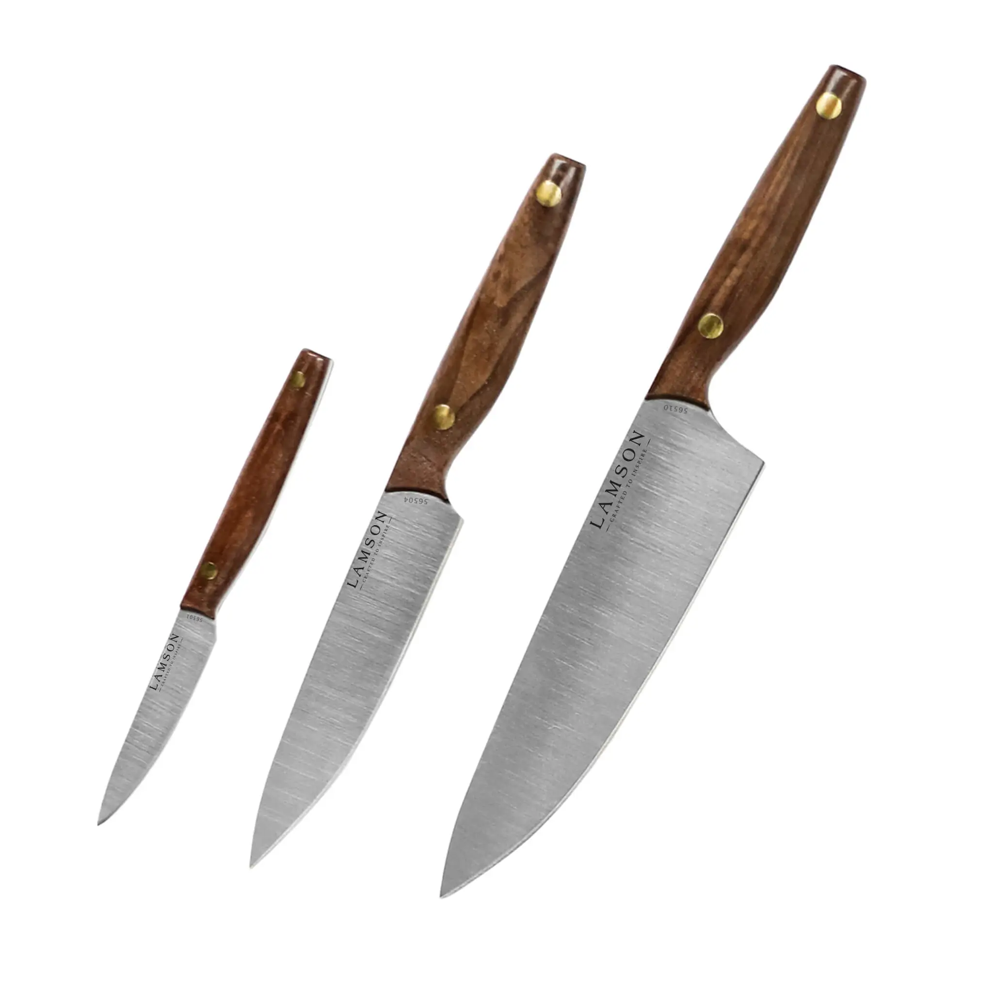 Vintage 3-Piece Cooks Knife Set with Walnut Handles. Contains Paring, Utility and Chef Knife.